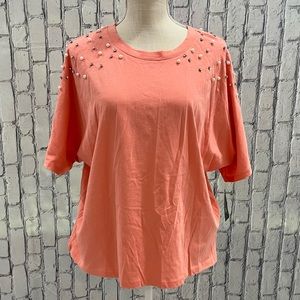 Macy’s INC International Concepts :XL Women Top Jewel Details 100% Cotton Peach